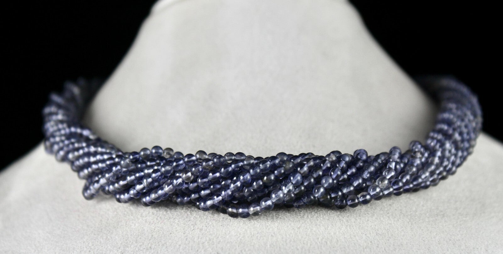 Natural Blue Iolite Beads Round 12 L 621 Ct Gemstone Sterling Silver Necklace