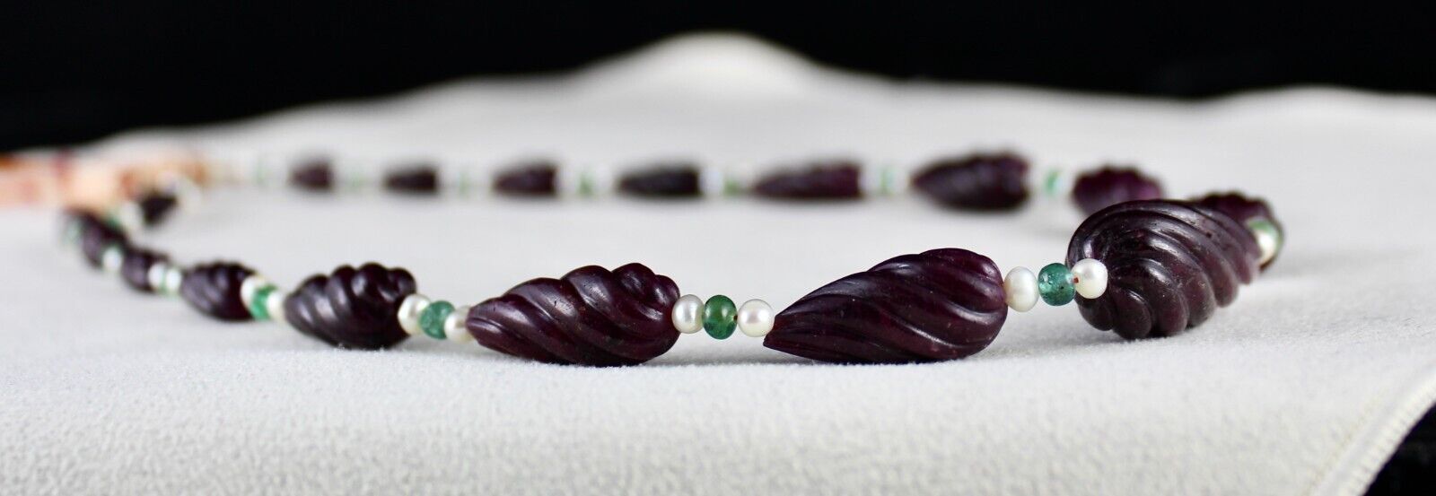 NATURAL RUBY BEADS CARVED TEAR DROPS 257 CTS EMERALD PEARL GEMSTONE NECKLACE