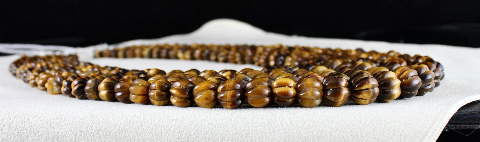 Natural Tiger Eye 1214 Cts Carved Beads 5 Line Gemstone Antique Necklace
