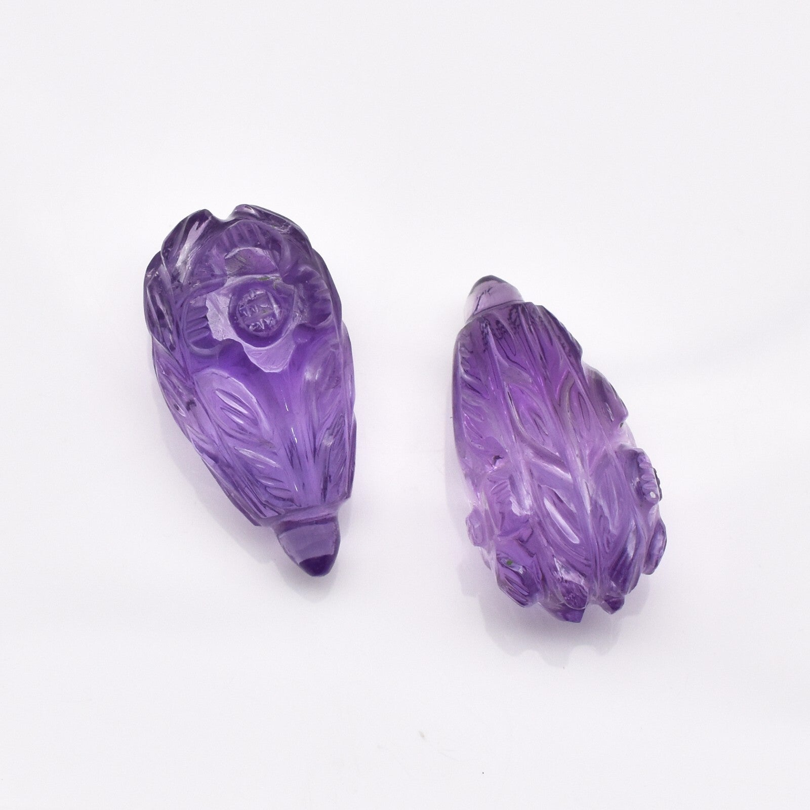 Natural Amethyst Teardrop Pair 2 Pc 33.07 Ct Engraved Gemstone Earring Women