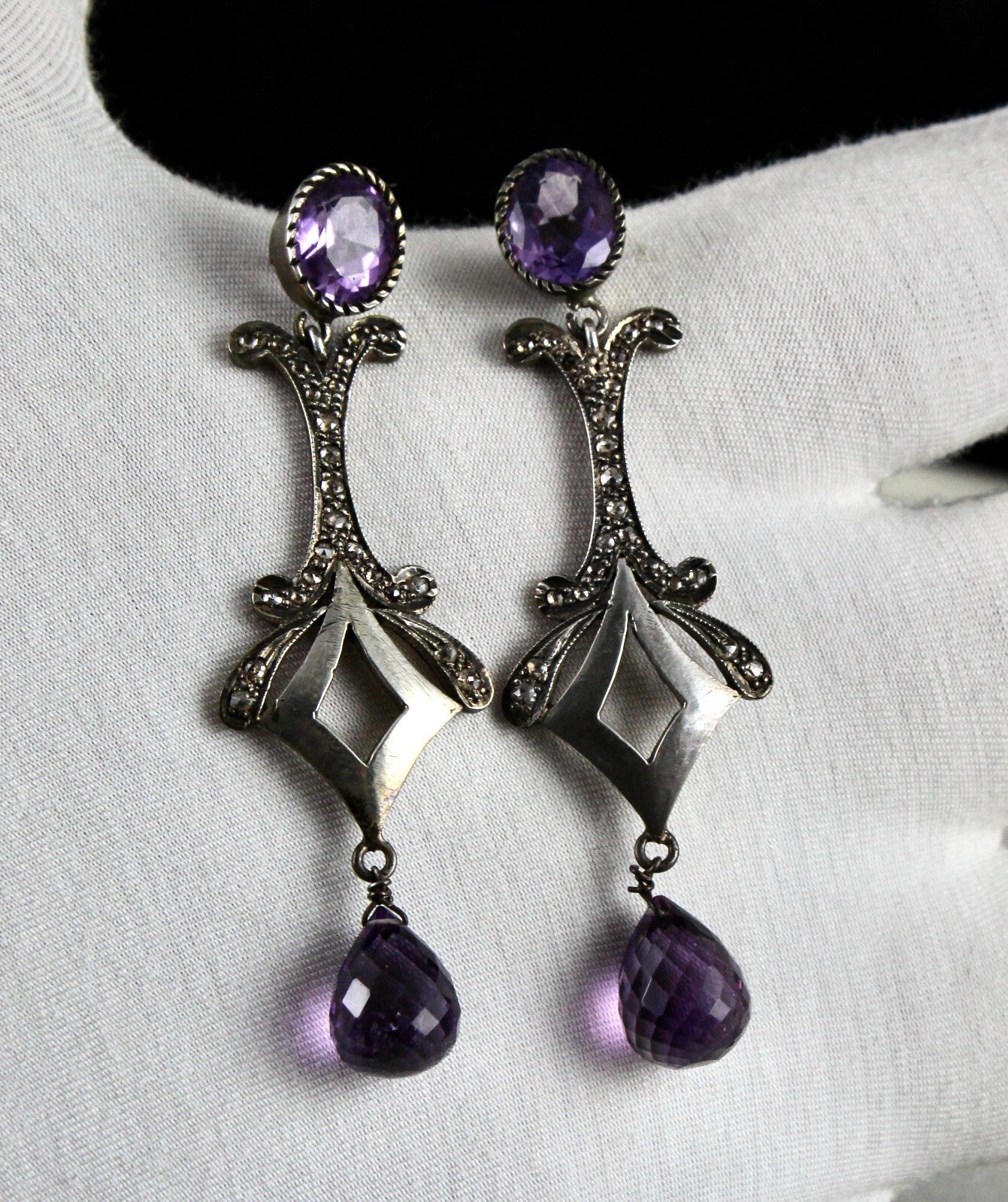 Natural Amethyst 10ct Teardrop Natural Diamond 925 Sterling Silver Earrings