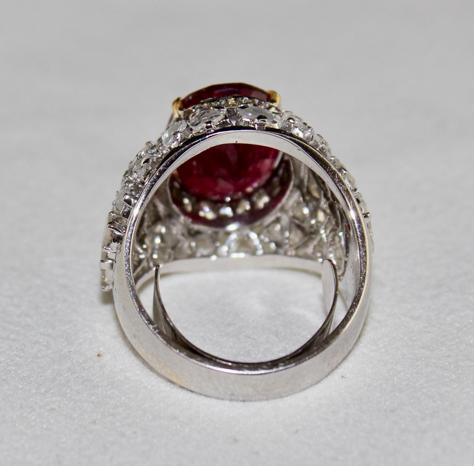 Certified Natural Rubellite Tourmaline 10ct Diamond 18k Gold Vintage Ring