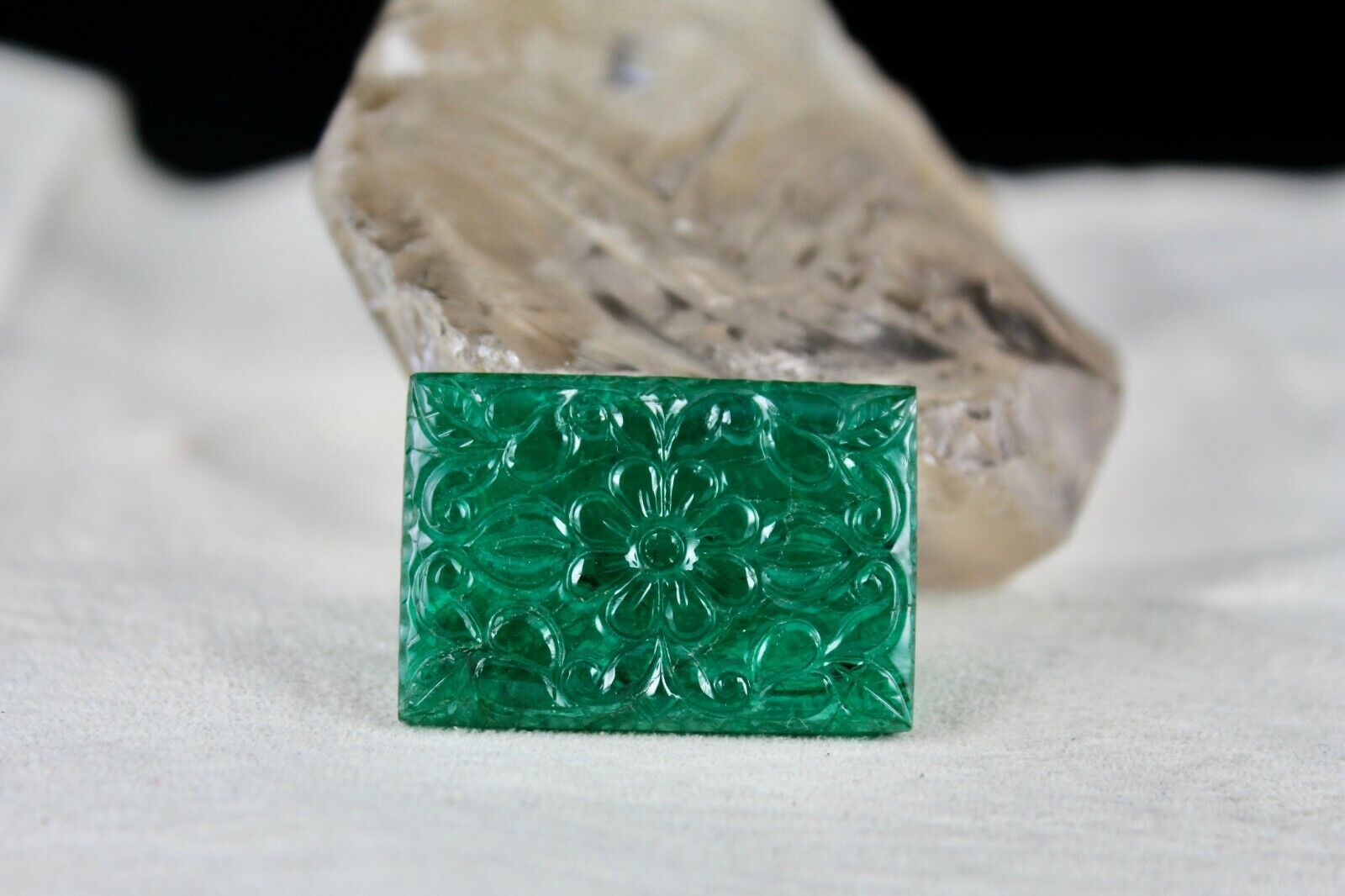 NATURAL ZAMBIAN EMERALD CARVED RECTANGLE 76.67 CARATS 26x38 MM GEMSTONE PENDANT