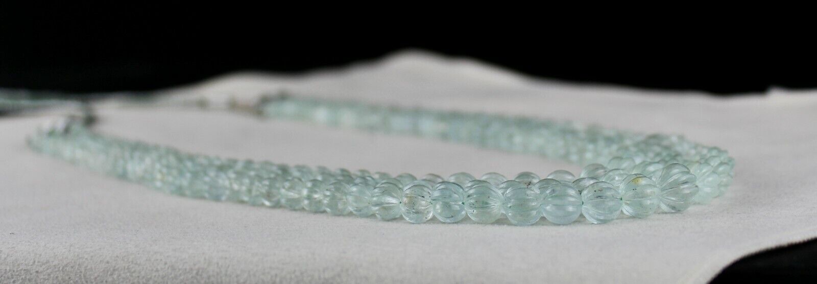 NATURAL BLUE AQUAMARINE CARVED MELON ROUND BEADS 3L 395 CTS GEMSTONE NECKLACE