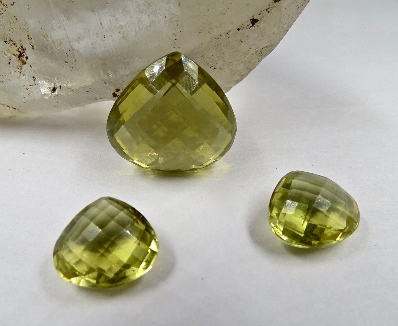 3 PCS LEMON QUARTZ FACETED DROPS GEMSTONE FOR PENDANT & EARRING SET