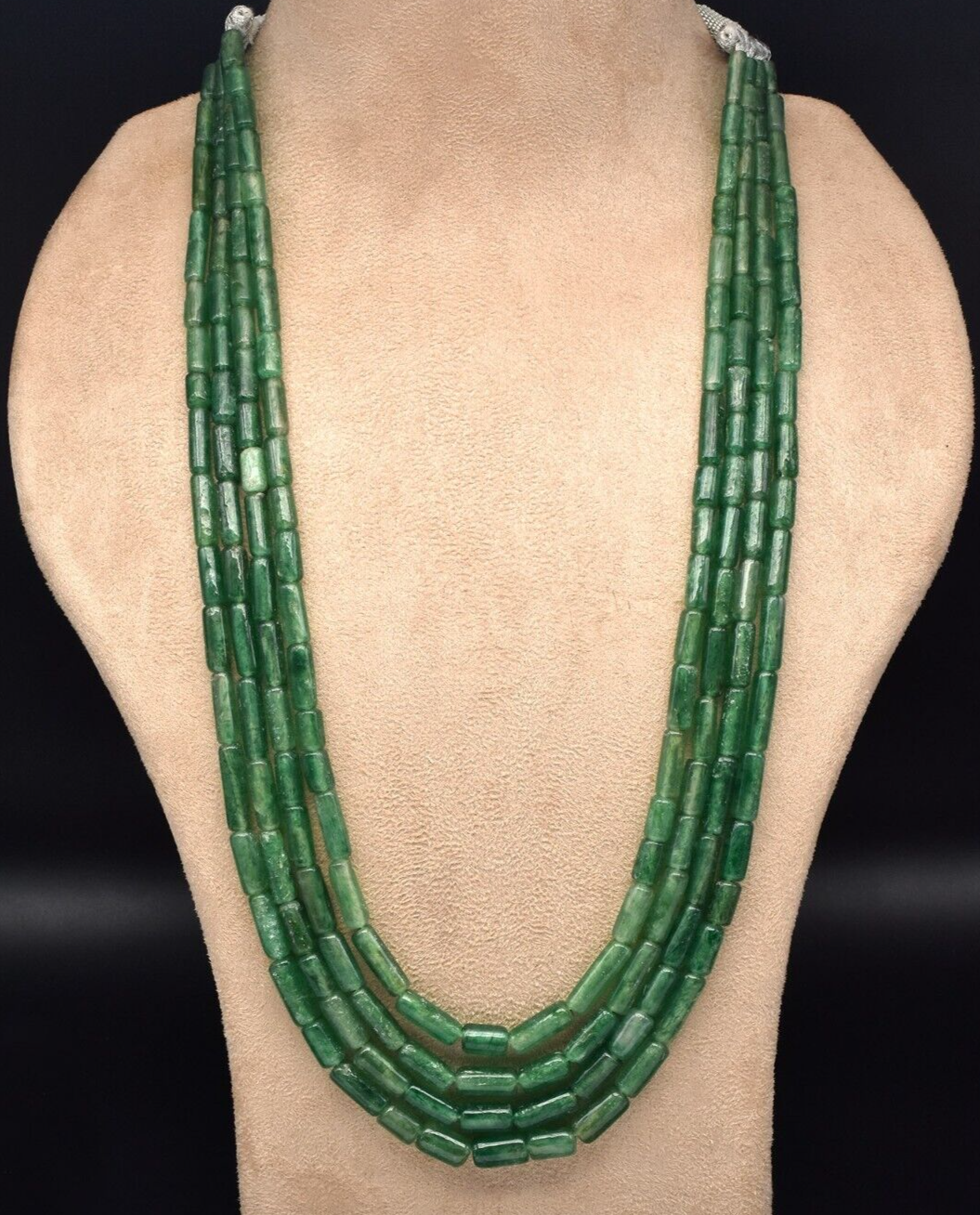 Natural Green Quartz Aventurine Tube beads Necklace 4 L 569 Ct Vintage Gemstone