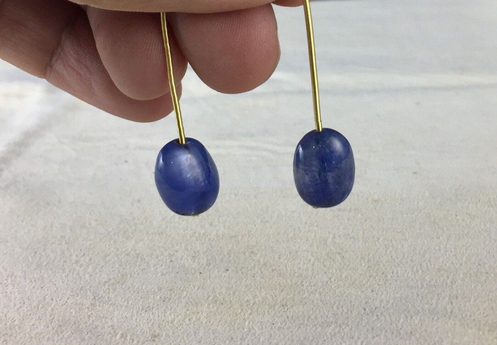 NATURAL BLUE SAPPHIRE BEADS CABOCHON 2 PCS 22.10 CARATS GEMSTONE HANGING EARRING