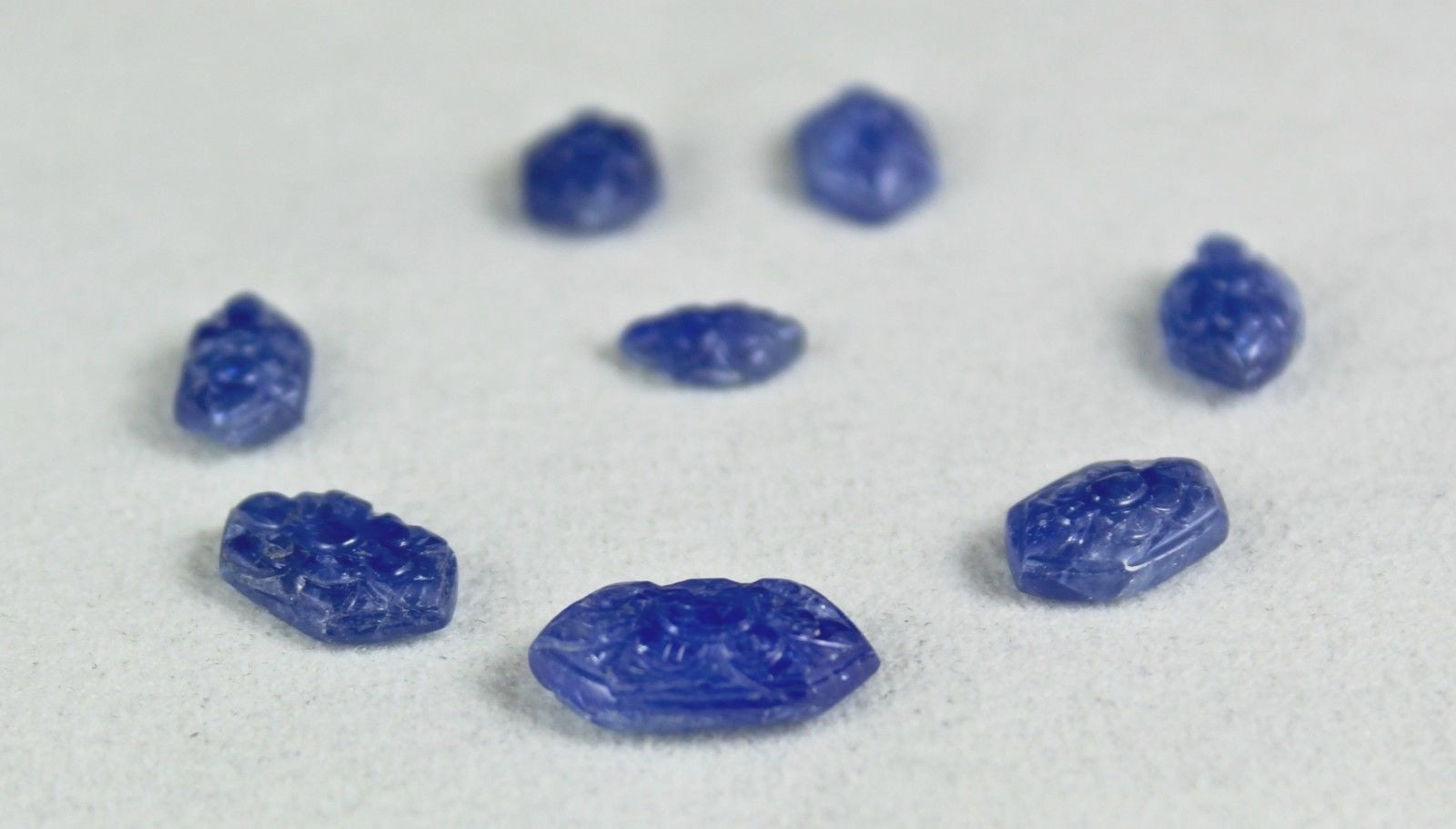 Natural Blue Sapphire Marquise 36.15 Ct Engraved Cabochon Gemstone Set Certified