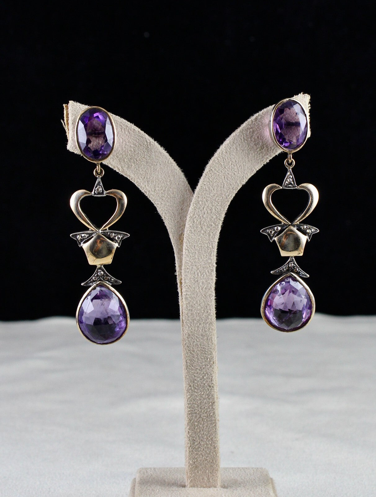 Certified Amethyst 10+ Ct Natural Diamond Cut Sterling Silver Victorian Earrings