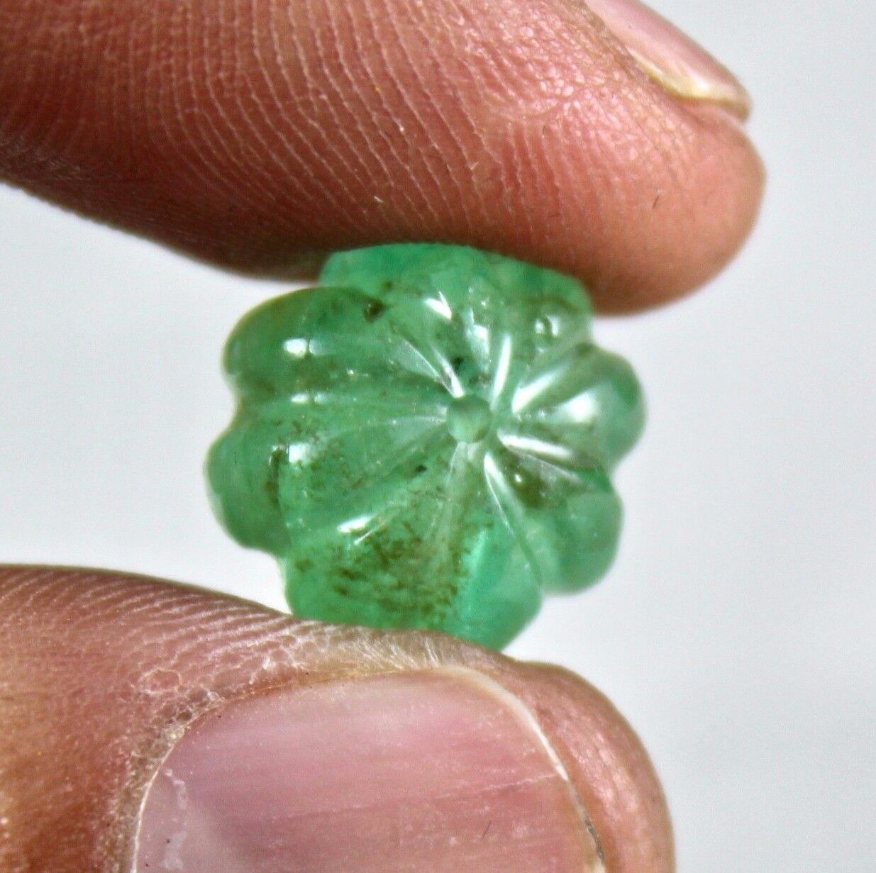 Natural Colombian Emerald Carved Melon 11.96 Ct Gemstone Bead Designing Pendant