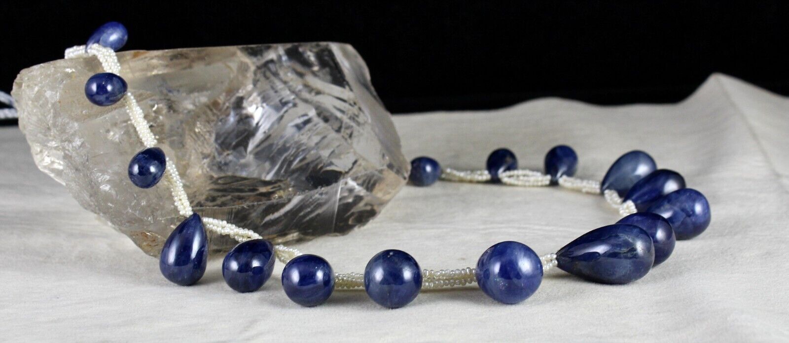 Natural Unheated Blue Sapphire Teardrop Pearl Beaded 420 Ct Gemstone Necklace