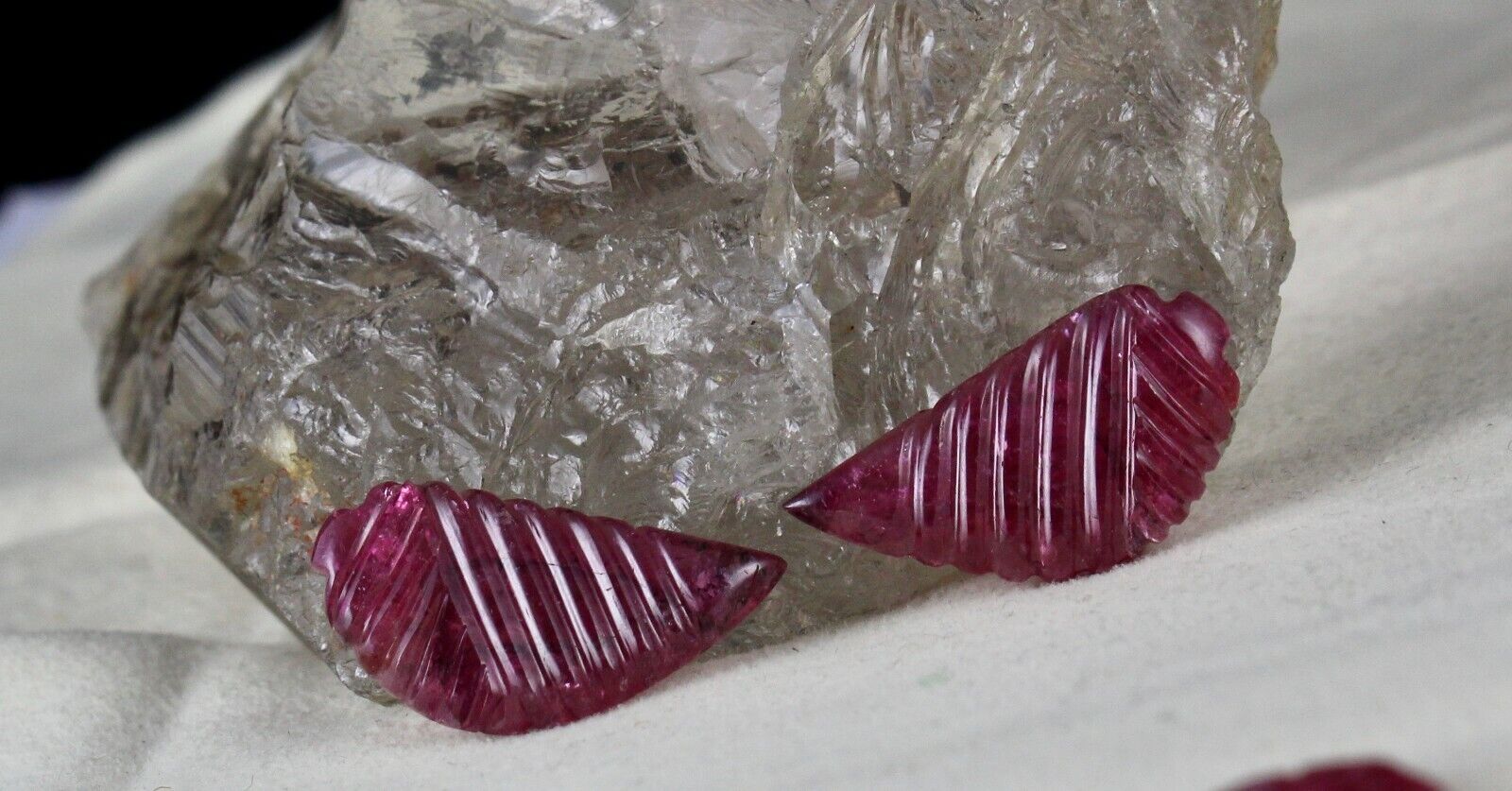 NATURAL PINK TOURMALINE CARVED 4 PCS 28.18 CARATS GEMSTONE FOR EARRING DESIGNING