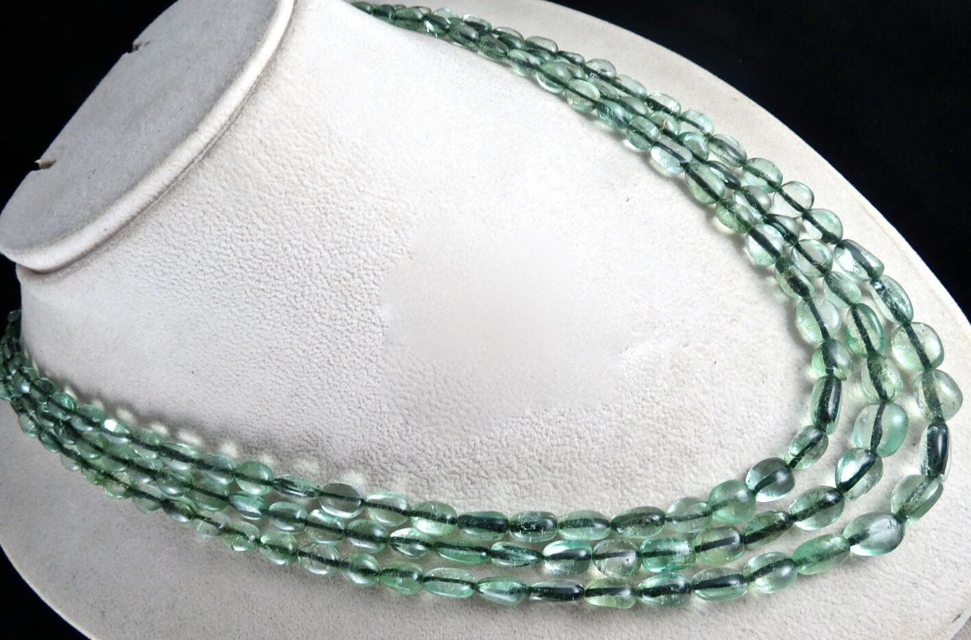 ANTIQUE NATURAL COLOMBIAN EMERALD BEADS CABOCHON 3 LINE 396 CTS STONE NECKLACE