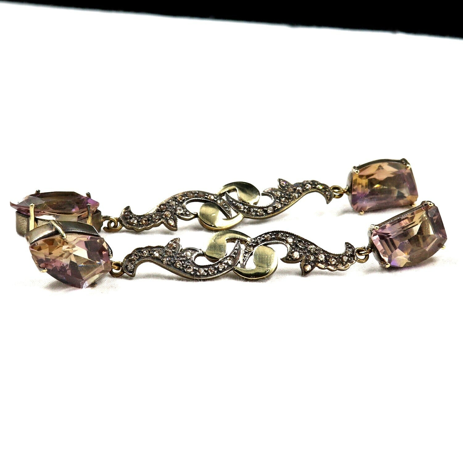 Natural Ametrine 78.34ct 18k Gold Natural Diamond & 925 Sterling Silver Earrings