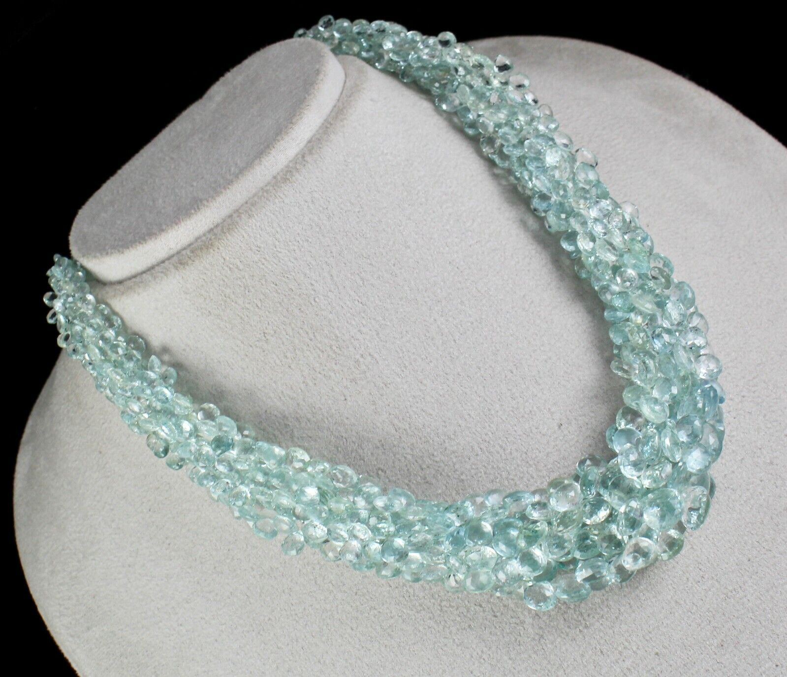 TOP NATURAL AQUAMARINE TEAR DROPS 609 CTS GEMSTONE SILVER STATEMENT NECKLACE