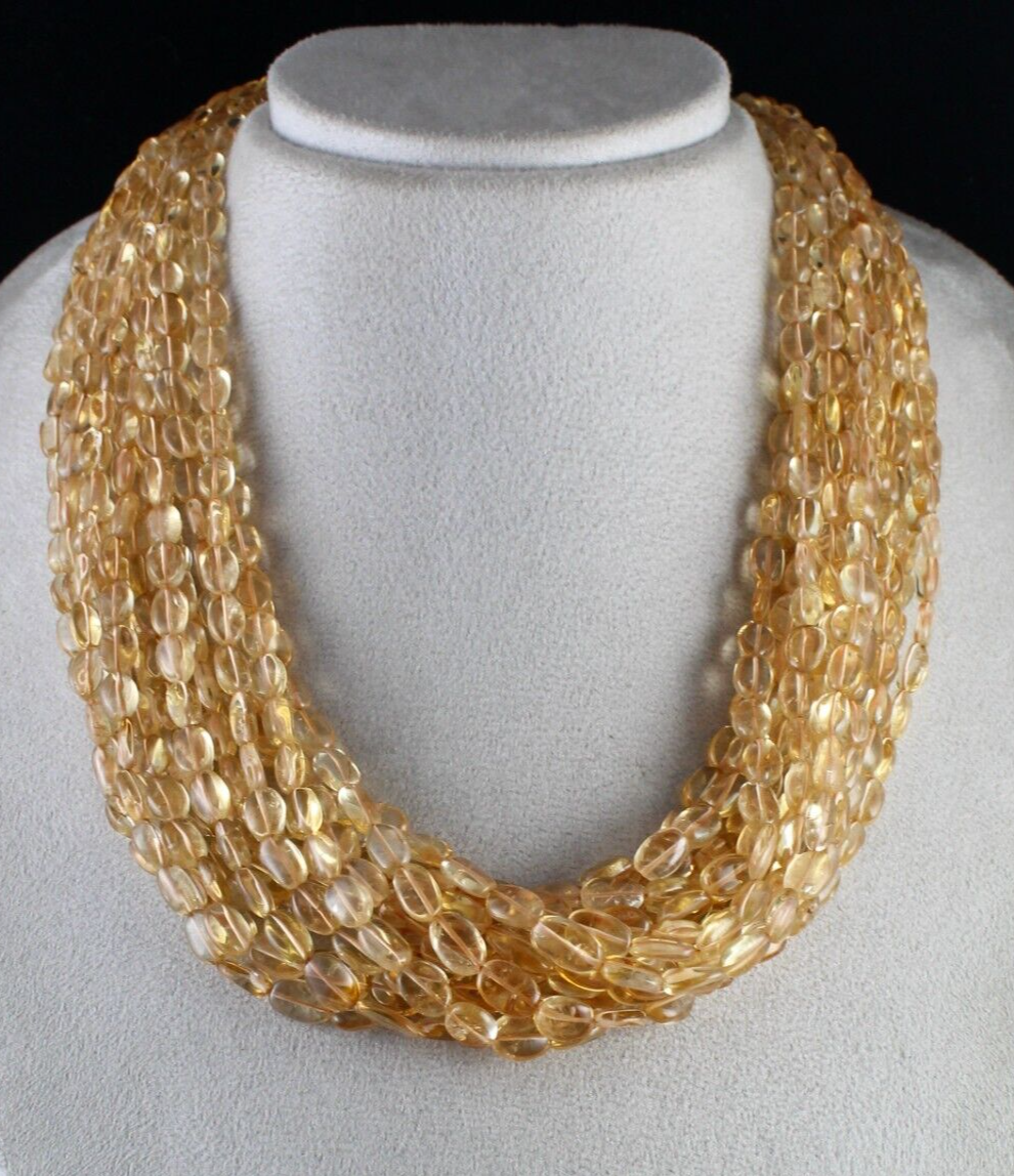 Natural Citrine Cabochon Beads 1295 Ct Sterling Silver Yellow Necklace