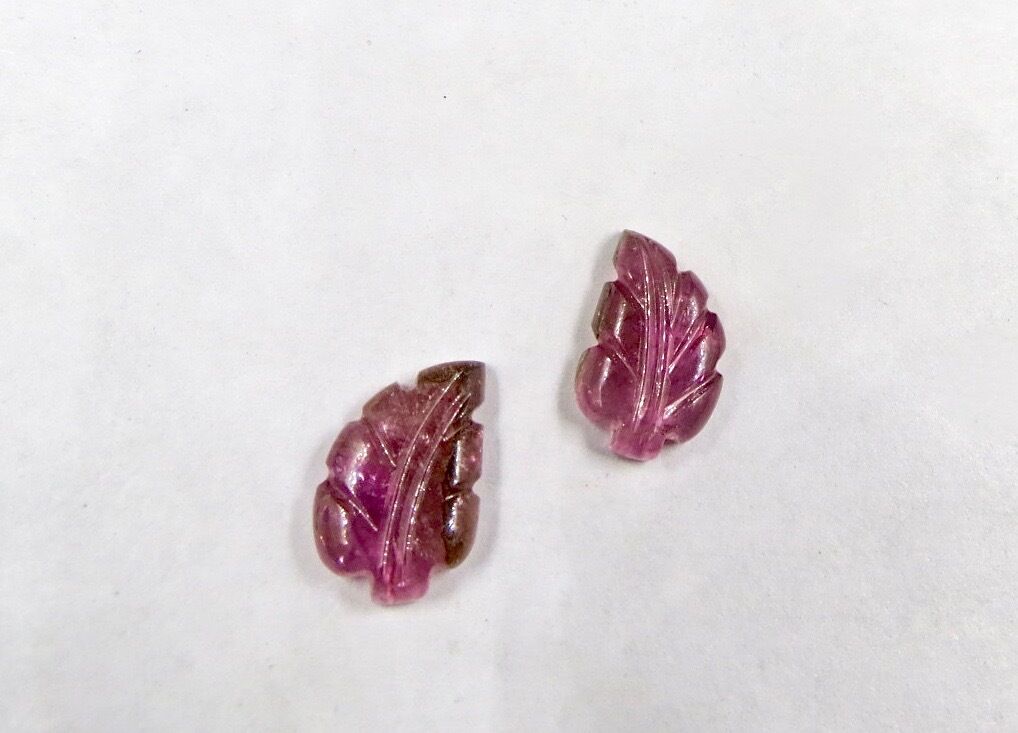 NATURAL PINK TOURMALINE CARVED LEAVES PAIR 6.25 CARATS GEMSTONE FOR EARRING 