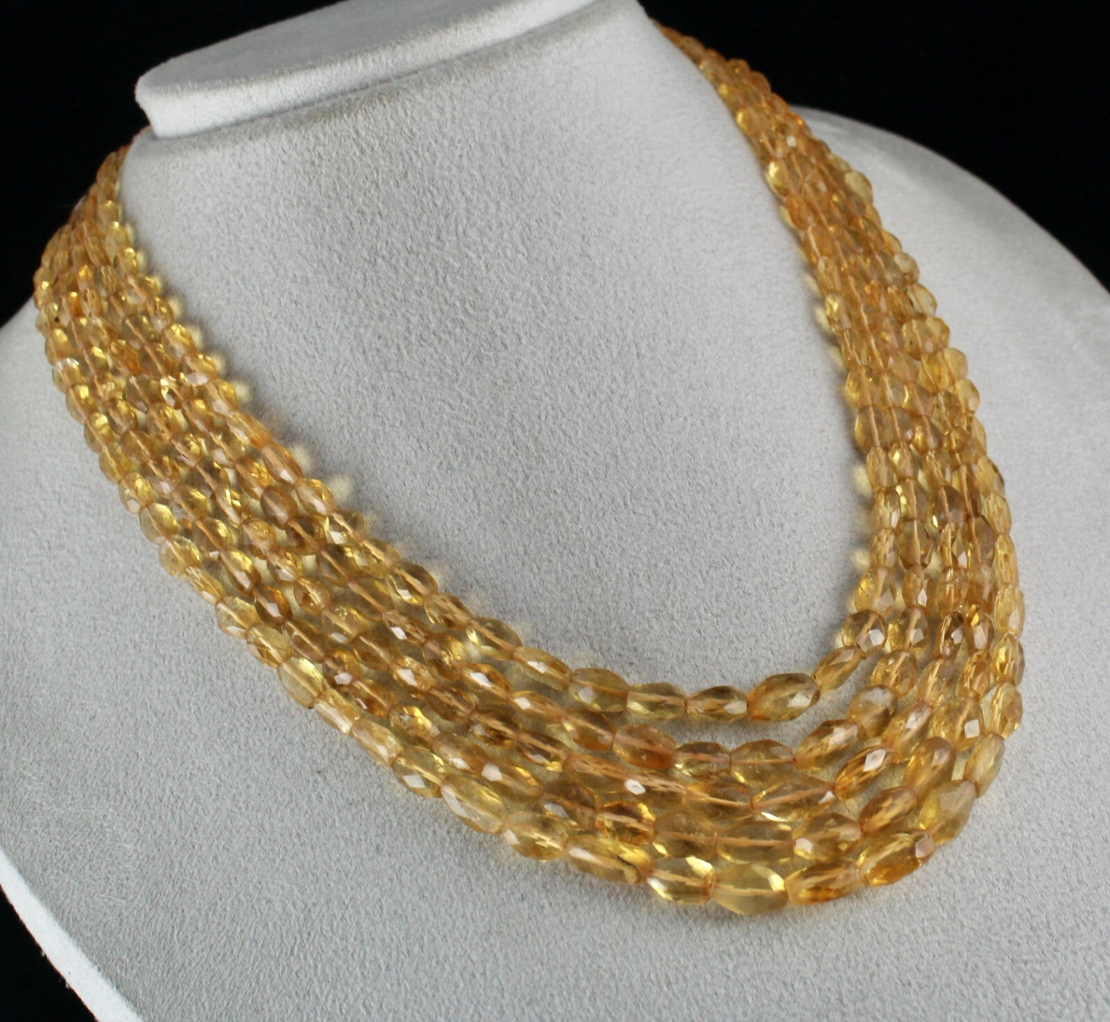 Natural Citrine Faceted Beaded Necklace 409 Ct 5 Line Long Gemstone Strings