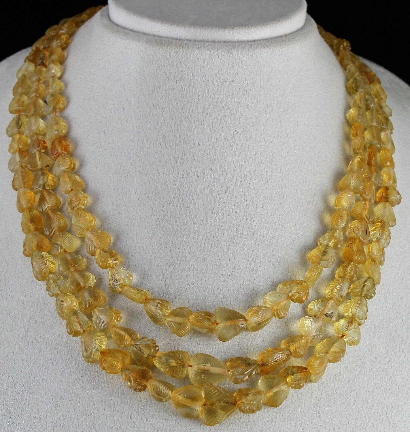 Certified Natural Citrine Heart Beads 552ct Yellow Gemstone Vintage Necklace