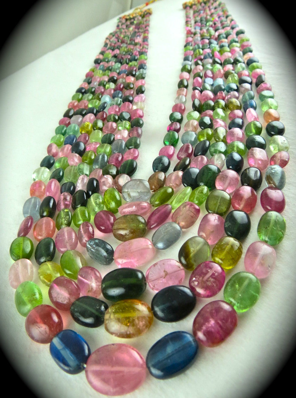 Certified Fine Natural Multi Tourmaline Beads Cabochon 7 L 879 Ct Necklace