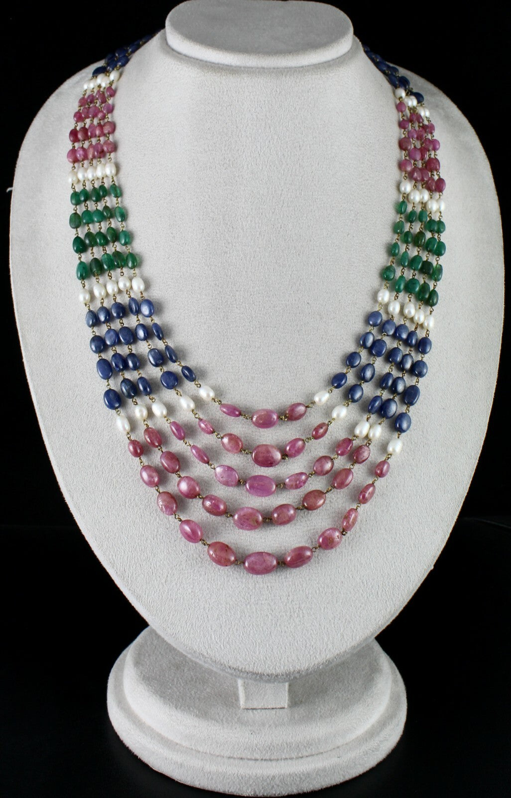 Certified 505 Ct Natural Ruby Blue Sapphire Emerald Pearl 18k Gold Necklace