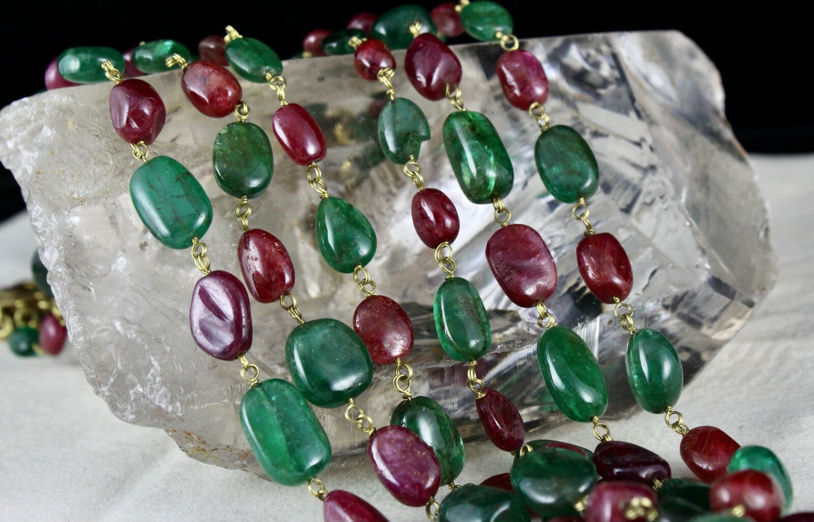Certified Antique 18k Gold Natural Emerald Burma Ruby Beads Necklace 587 Ct