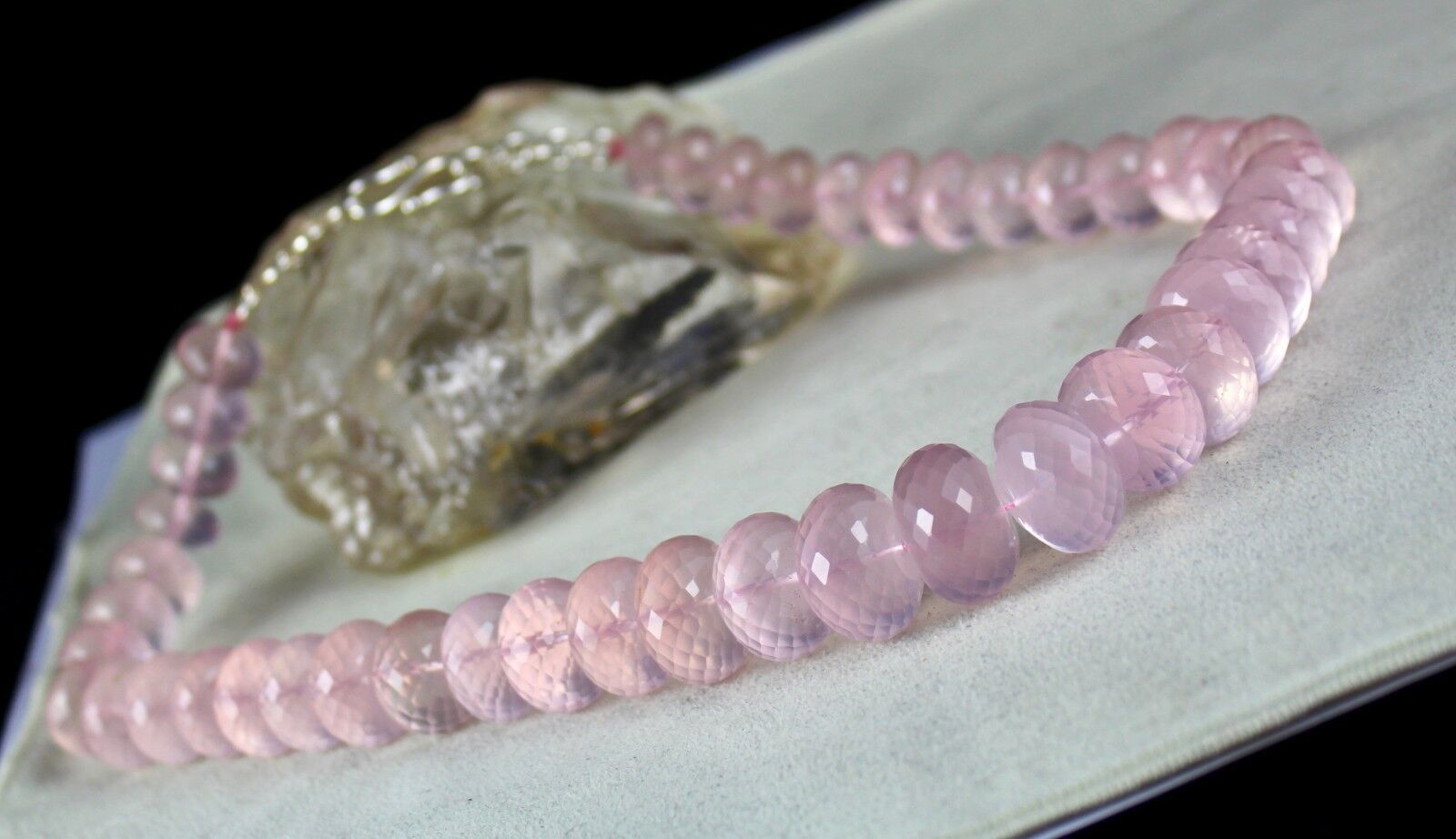 Natural Rose Quartz Beads Faceted 1125 Ct Pink Gemstone Silver Fashion Necklace