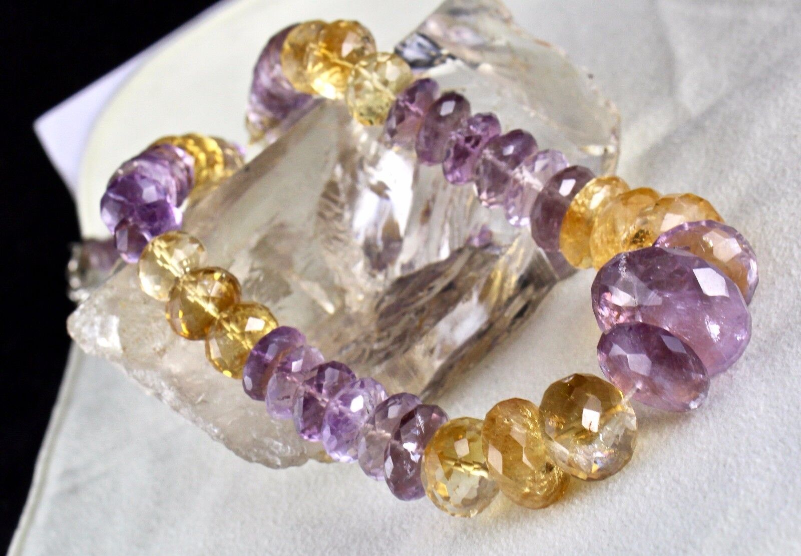 NATURAL CITRINE AMETHYST BEADS FACETED 1 L 875 CARATS GEMSTONE FASHION NECKLACE