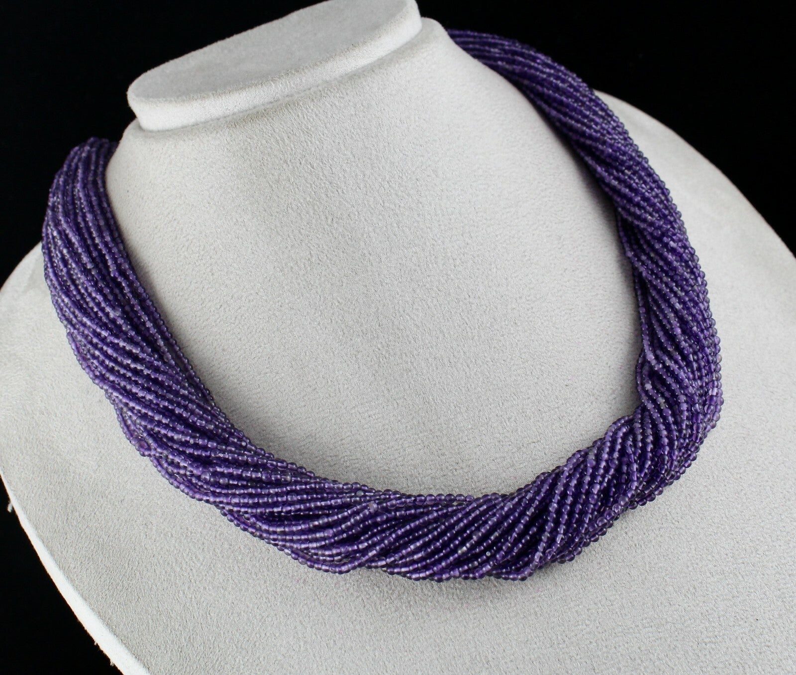 Certified Natural Amethyst 738 Ct Beads Round Sterling Silver Fashion Necklace