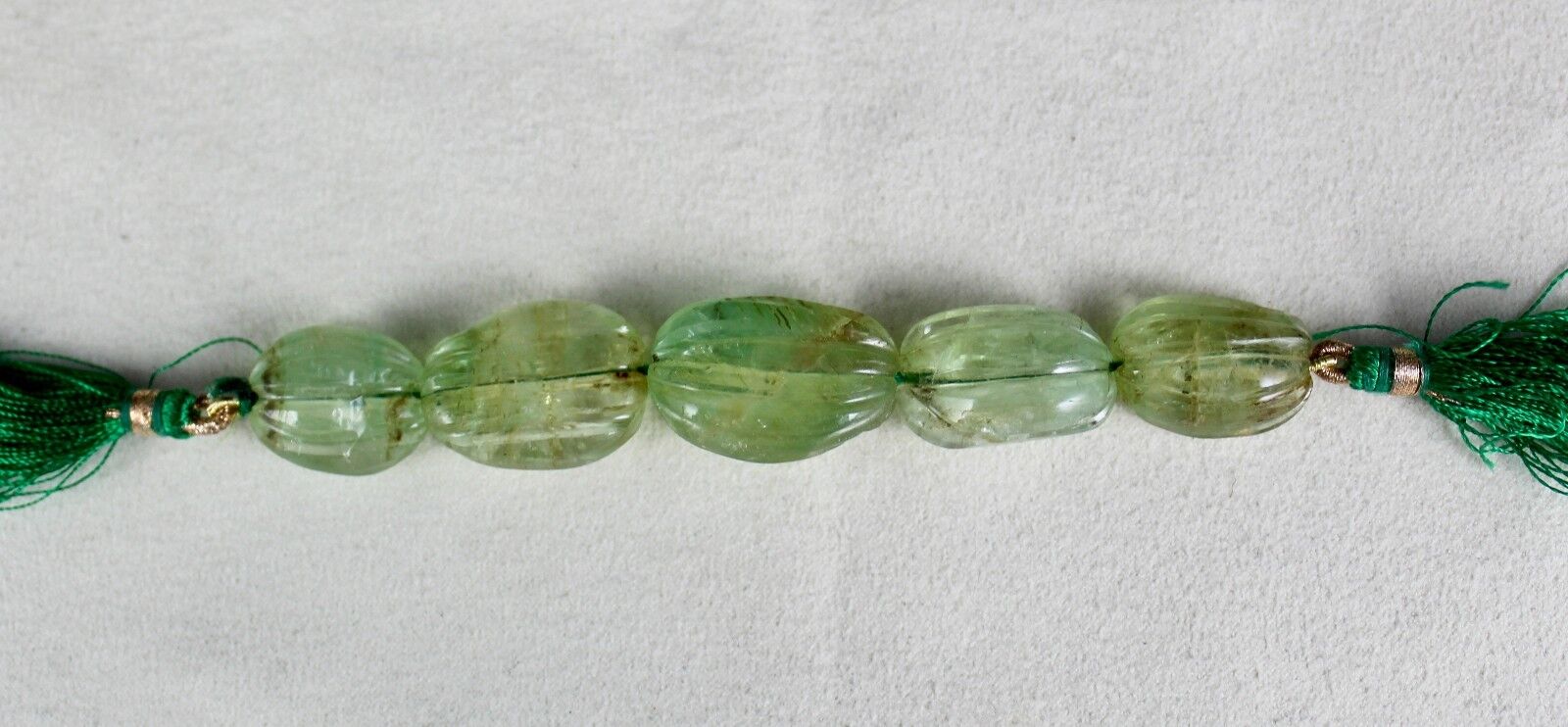 Natural Emerald Carved Melon Beads Drilled 5 Pc 133.50 Ct Gemstone Designing Set