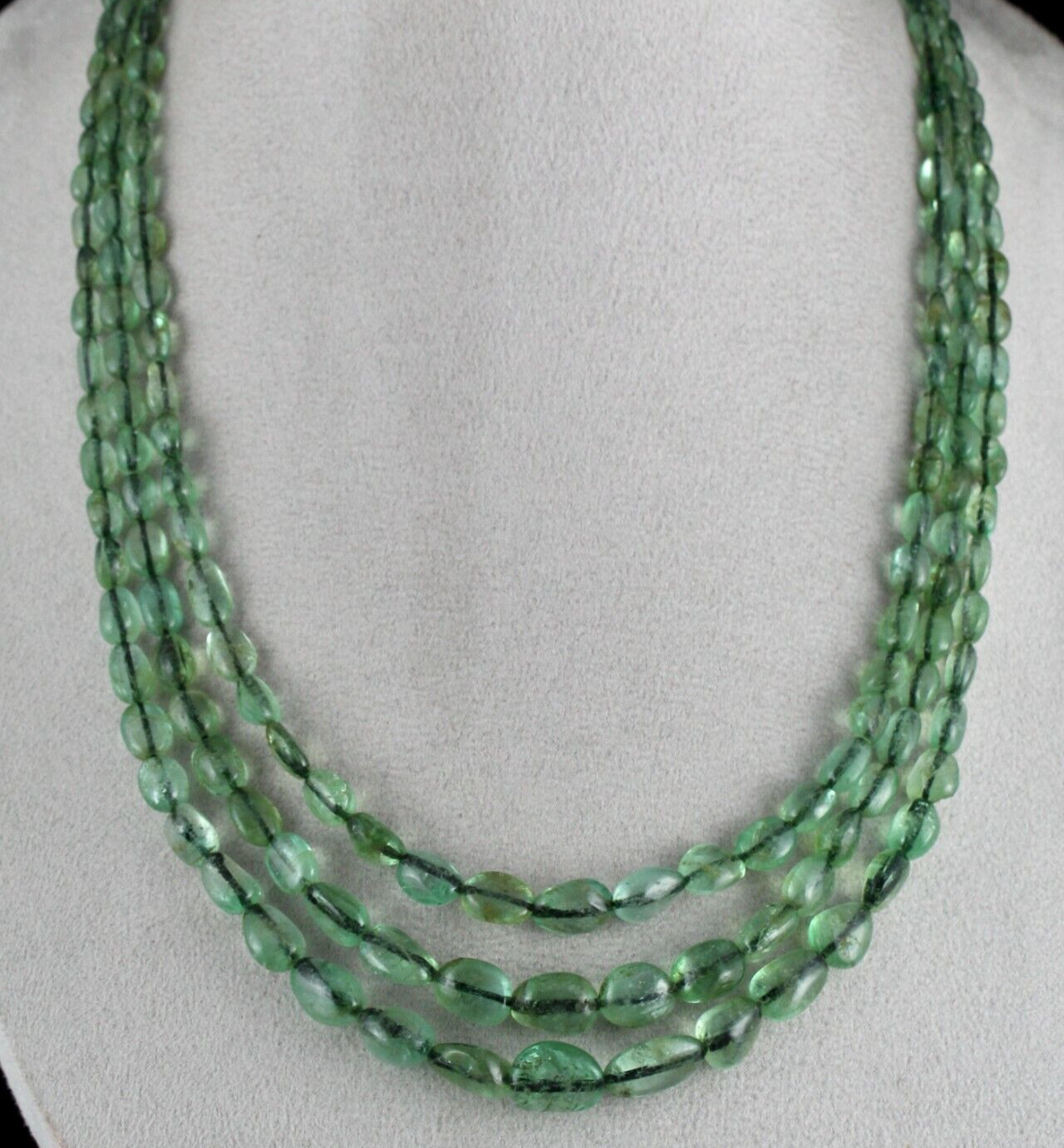 Certified Vintage Natural Emerald Beads Cabochon 376ct Gemstone Necklace