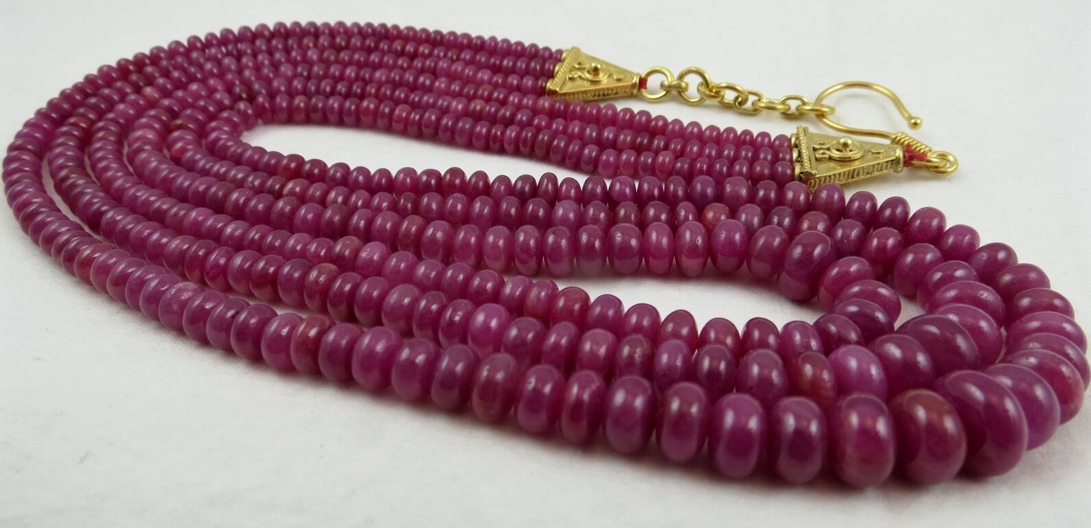 NATURAL UNHEATED RUBY BEADS ROUND 3 LINE 590 CARATS GEMSTONE SILVER NECKLACE