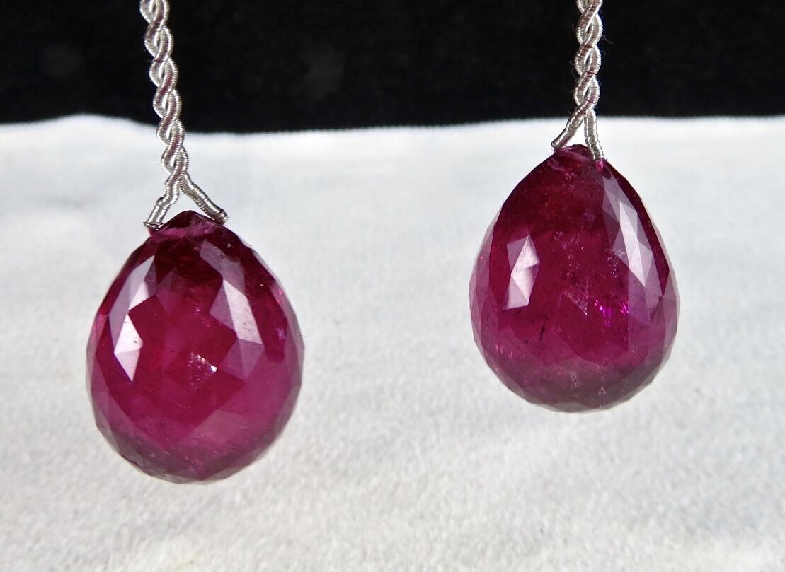 24 MM PINK TOURMALINE RUBELLITE FACETED TEARDROPS PAIR 114 CTS GEMSTONE EARRING