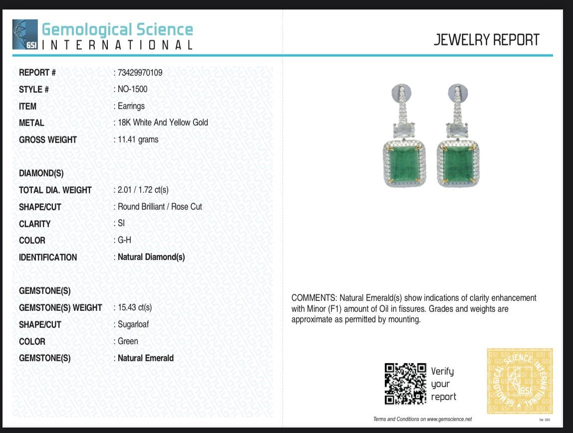 Certified Natural Emerald Cabochon Diamond Earrings 18k Gold Dangle Fine Jewelry