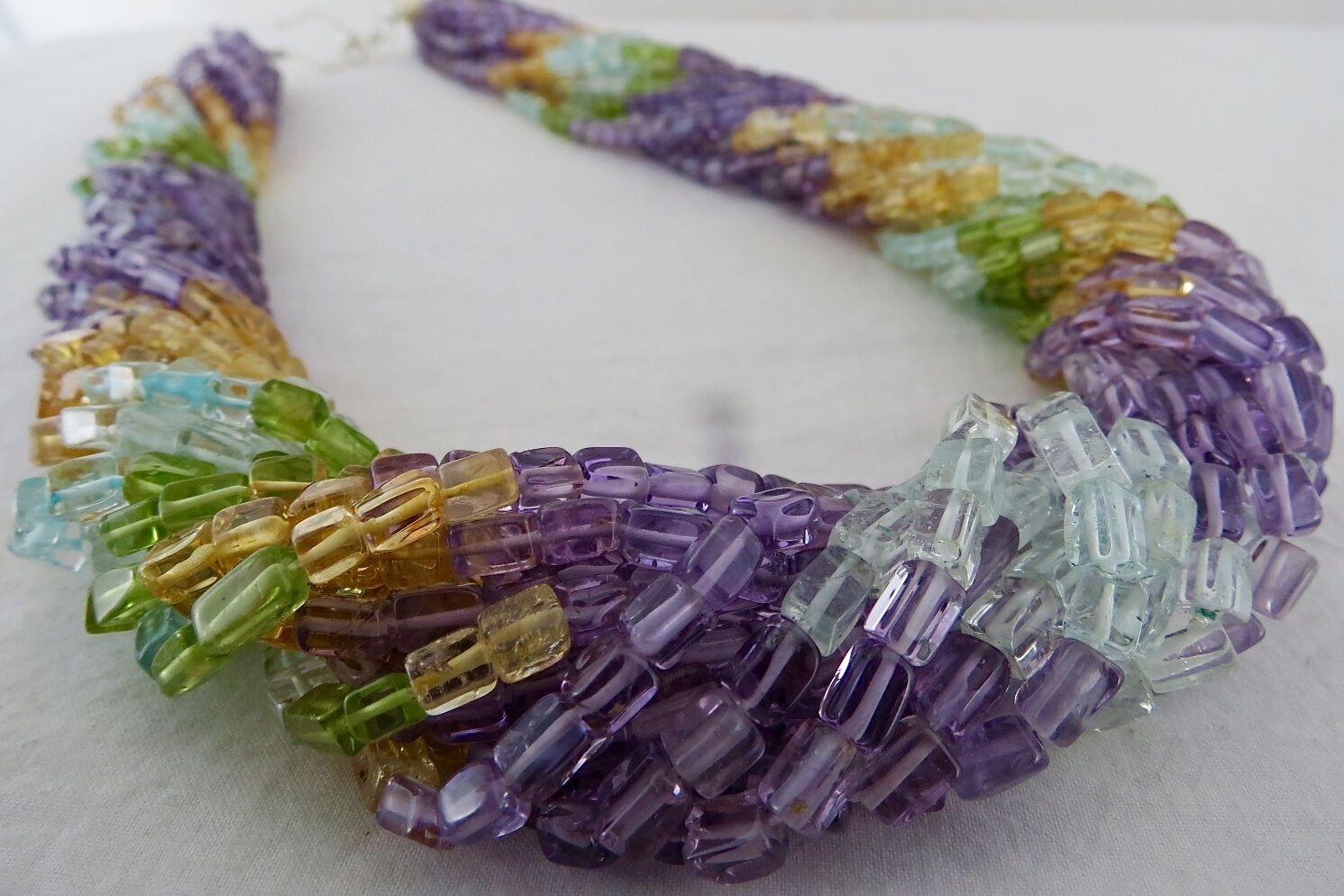 NATURAL MULTI PERIDOT CITRINE AMETHYST BEADS SQUARE 15 L 1235 CTS STONE NECKLACE