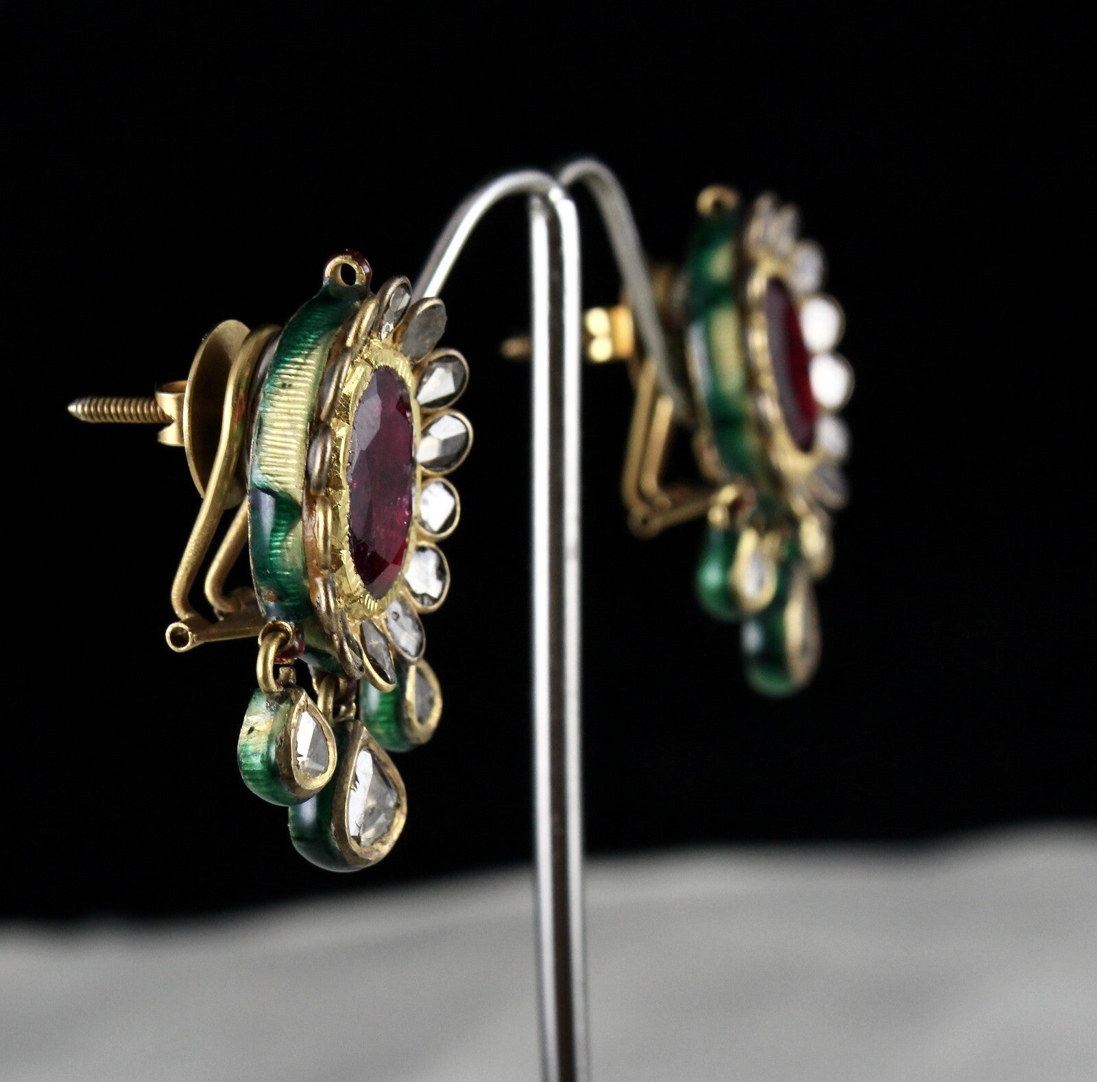 Certified Antique Jadau Natural Diamond 302ct 18k Gold Oval Pendant Earring Set