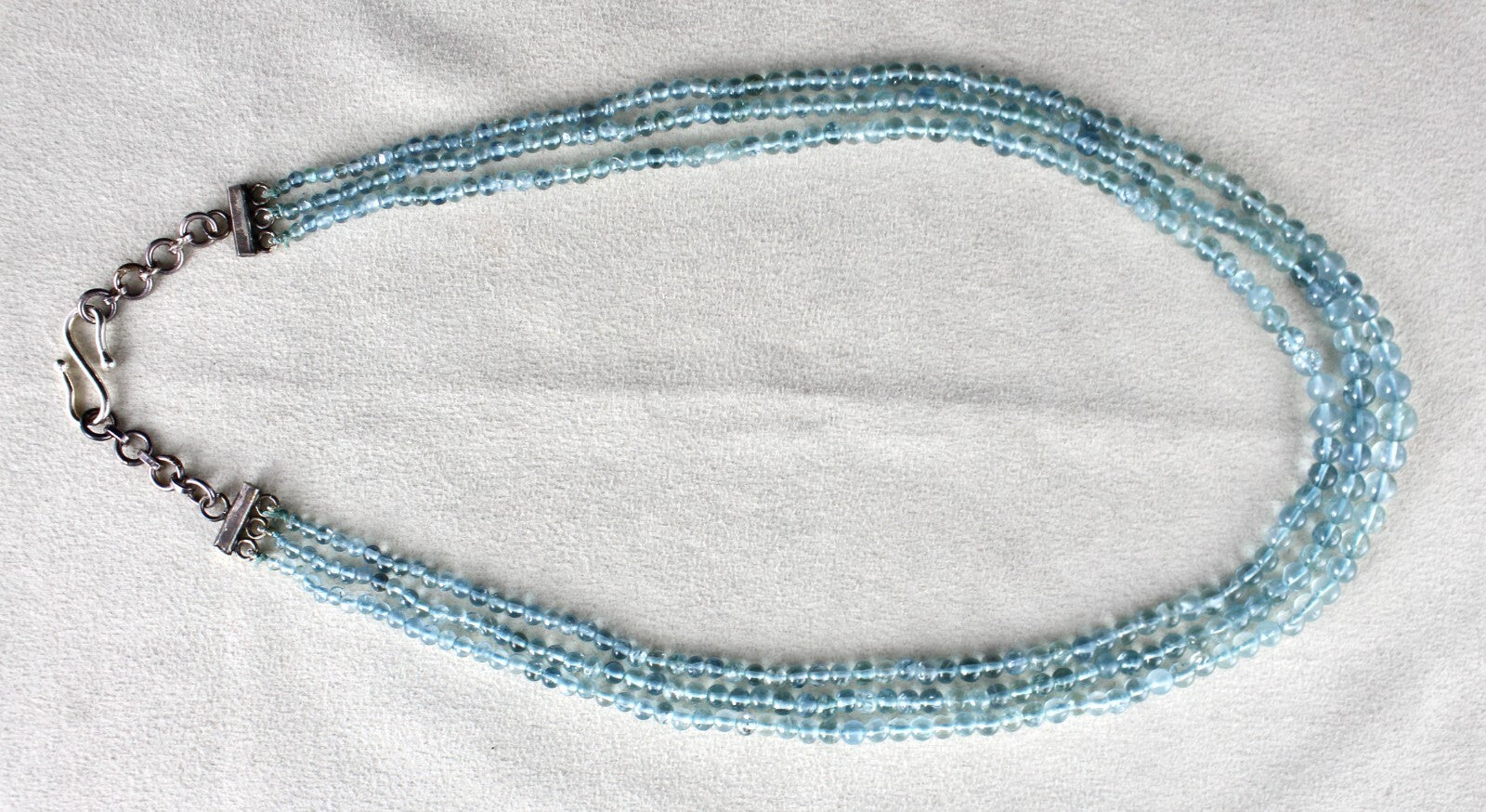 Natural Aquamarine Beads Round 225ct 3 Line Gemstone Beaded Necklace