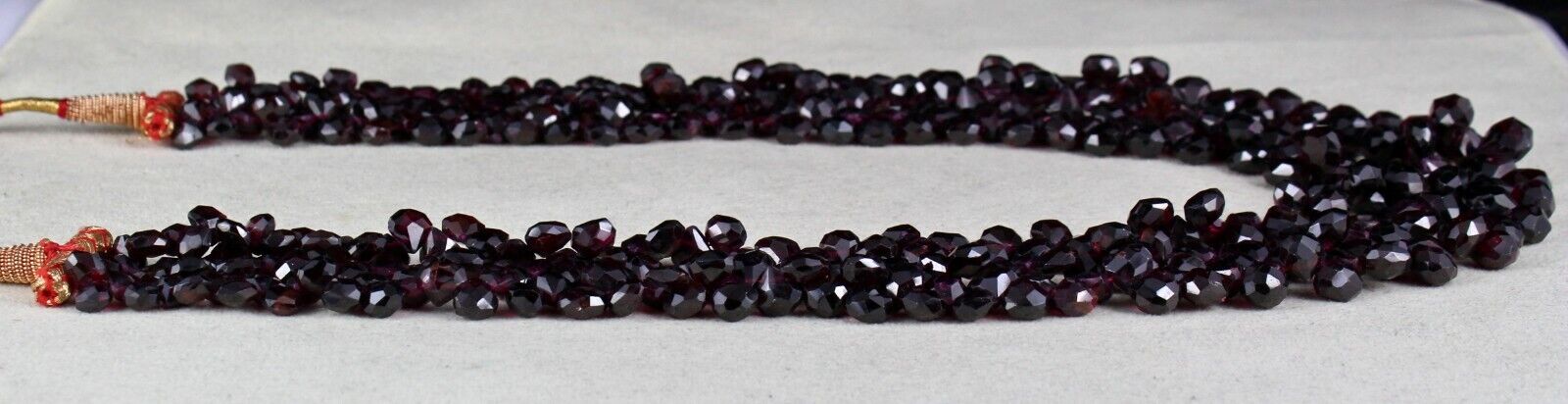 NATURAL GARNET BEADS TEAR DROPS FACETED 3 LINE 866 GEMSTONE FASHION NECKLACE 