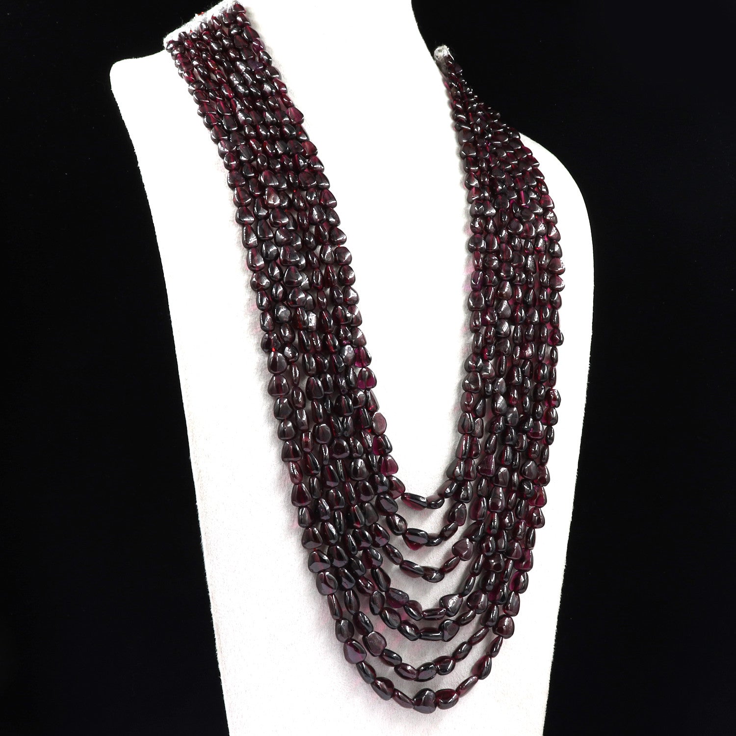 Natural Garnet 1185ct Cabochon Beads Fashion Necklace 7 Line Gemstone