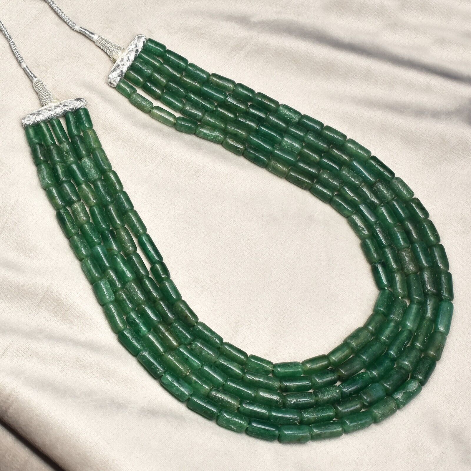 Vintage Natural Green Quartz Tube Fancy Beads 5 L 1199 Ct Fine Gemstone Necklace