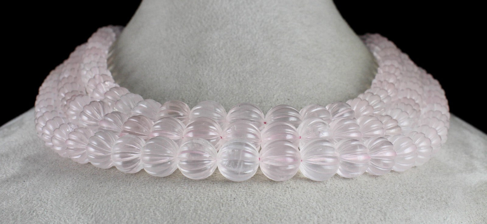 Certified Natural Rose Quartz Melon Carved Bead 1393 Ct Fashion Necklace