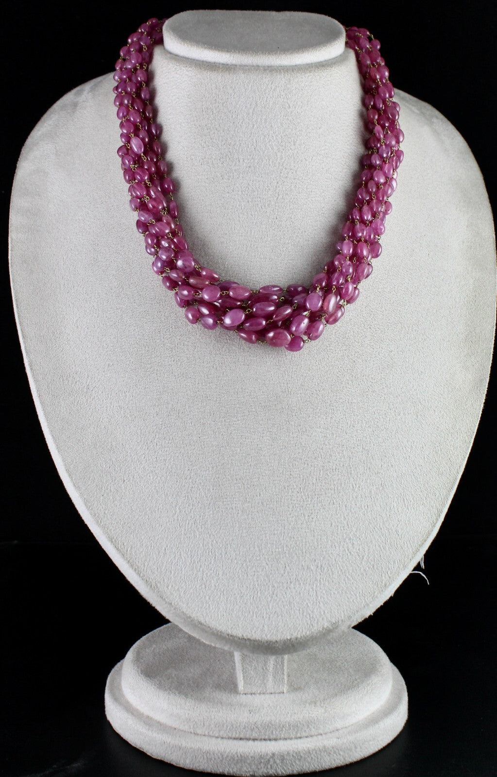 Certified Vintage Ruby Pink Beads Cabochon 9 L 780 Ct 18k Gold Necklace