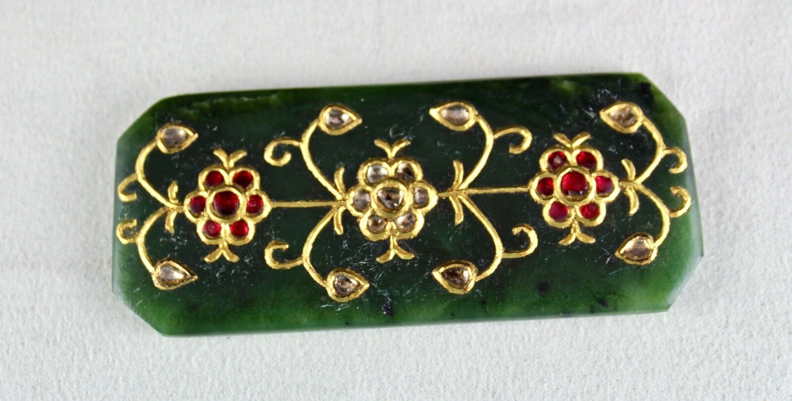 OLD NAURAL NEPHRITE JADE PENDANT STUDDED WITH DIAMOND & COLOR STONE IN 22K GOLD