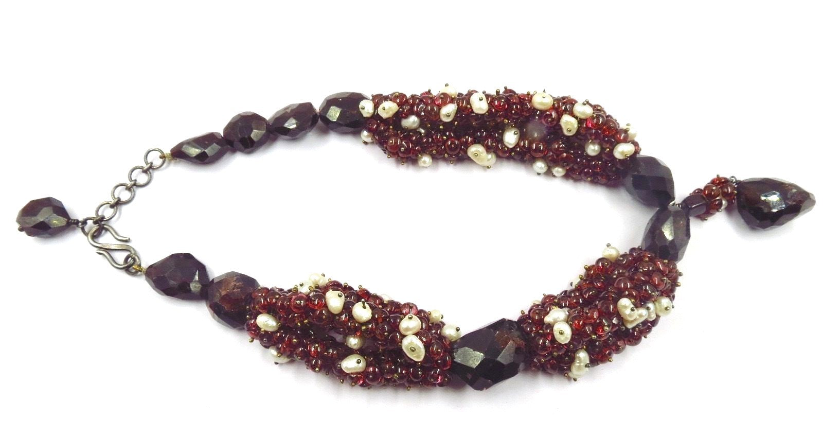Natural Red Garnet Pearl Beads Sterling Silver 783 Ct Designer Necklace