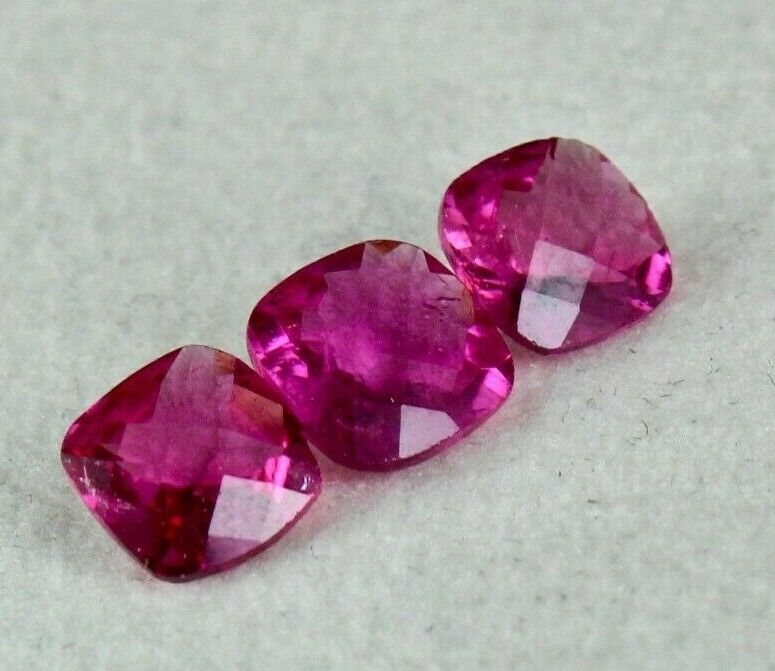 NATURAL RUBELLITE PINK TOURMALINE CUSHION CUT 3 PC 4 CARAT GEMSTONE RING PENDANT