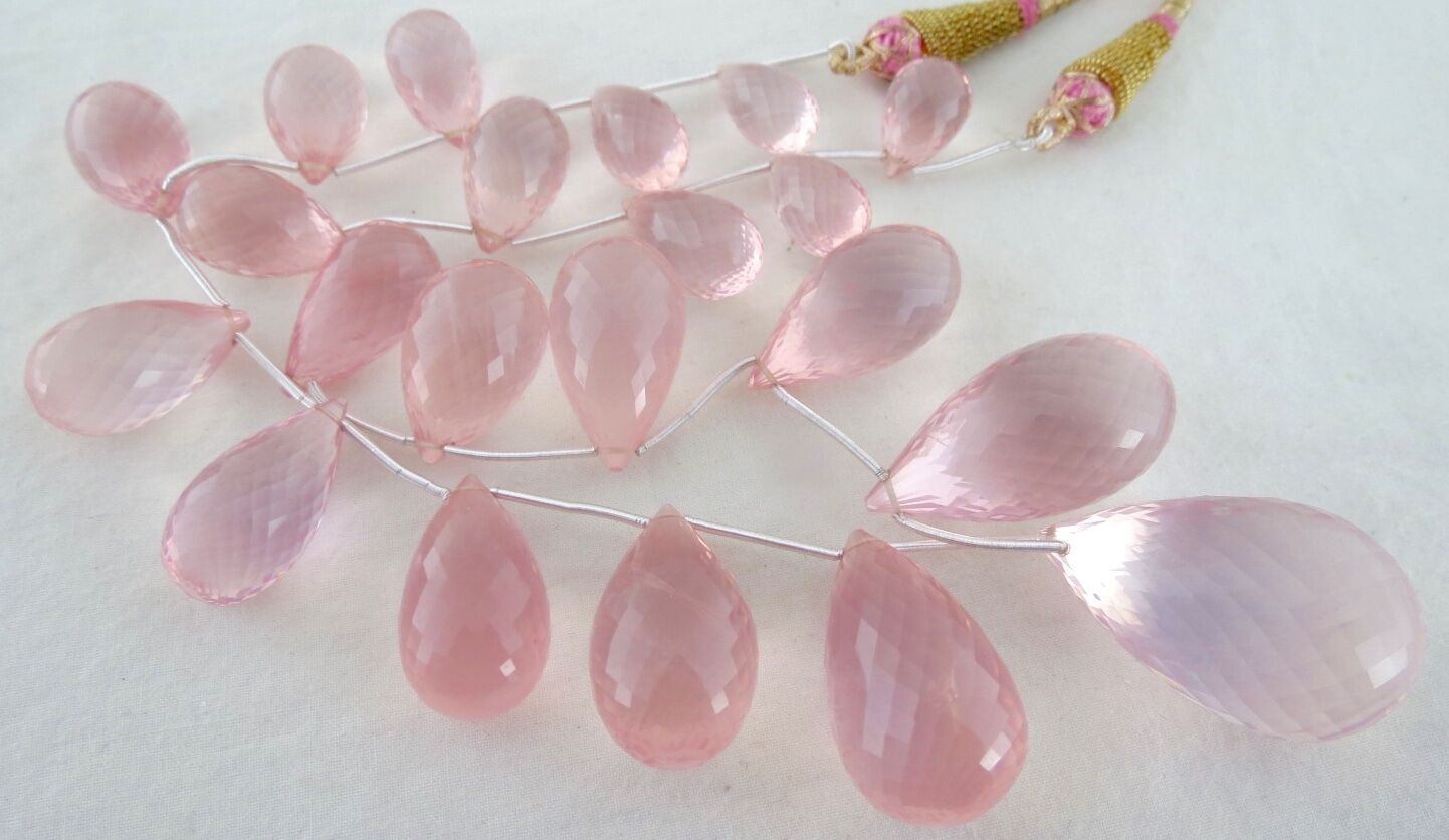 Certified Natural Rose Quartz Teardrop Beaded 402 Ct Gemstone Statement Necklace