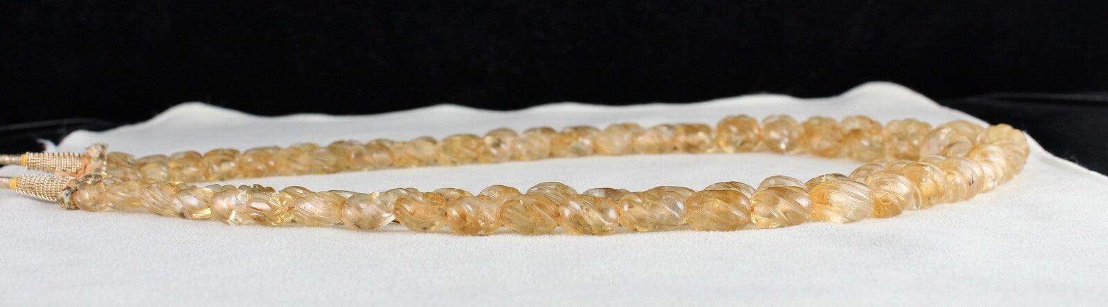 Vintage Natural Citrine Beads Carved Oval 587 Ct Yellow Gemstone Necklace