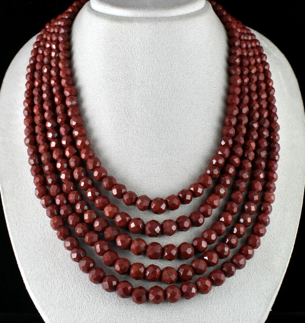 NATURAL RED JASPER BEADS ROUND 5 LINE 1478 CARATS SEMIPRECIOUS GEMSTONE NECKLACE