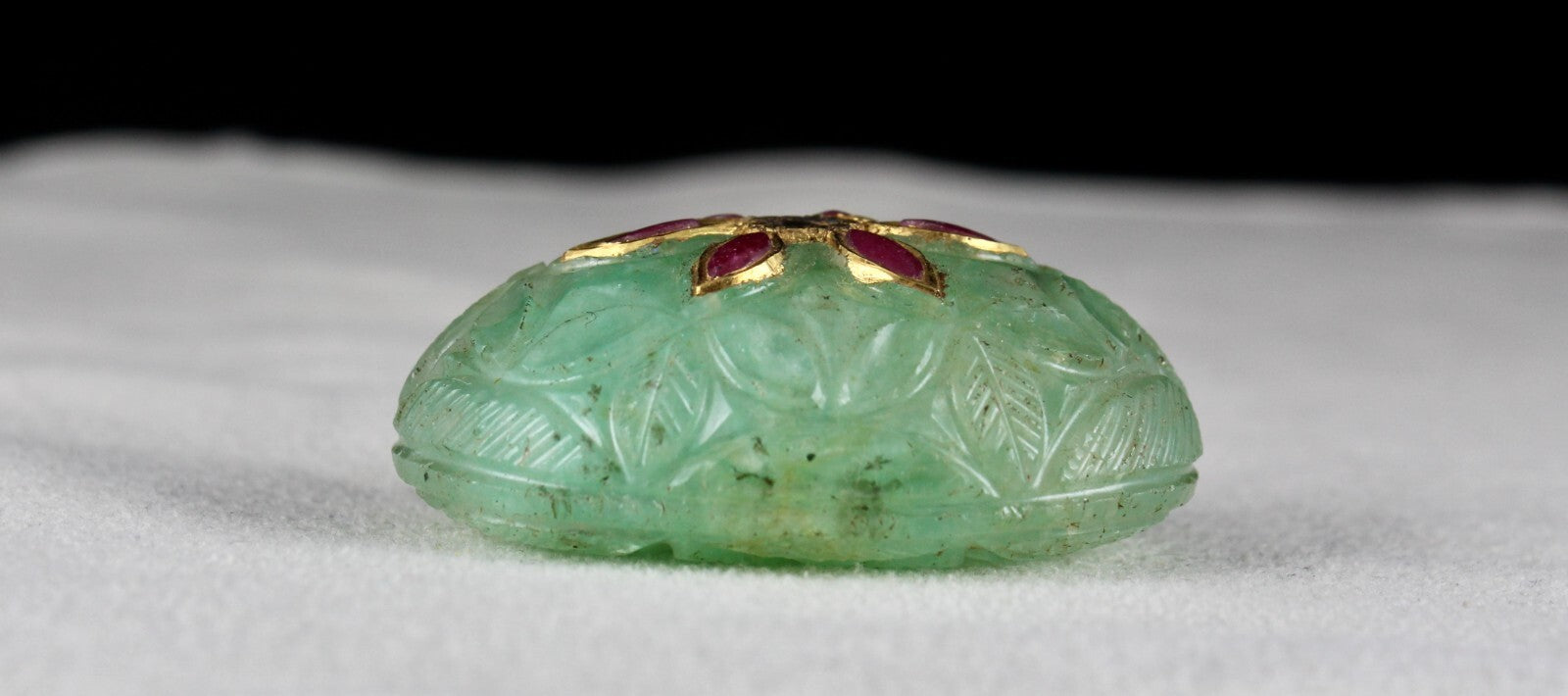 Certified Mughal Emerald Quartz 10ct Carved Ruby 22k Gold Pendant Design