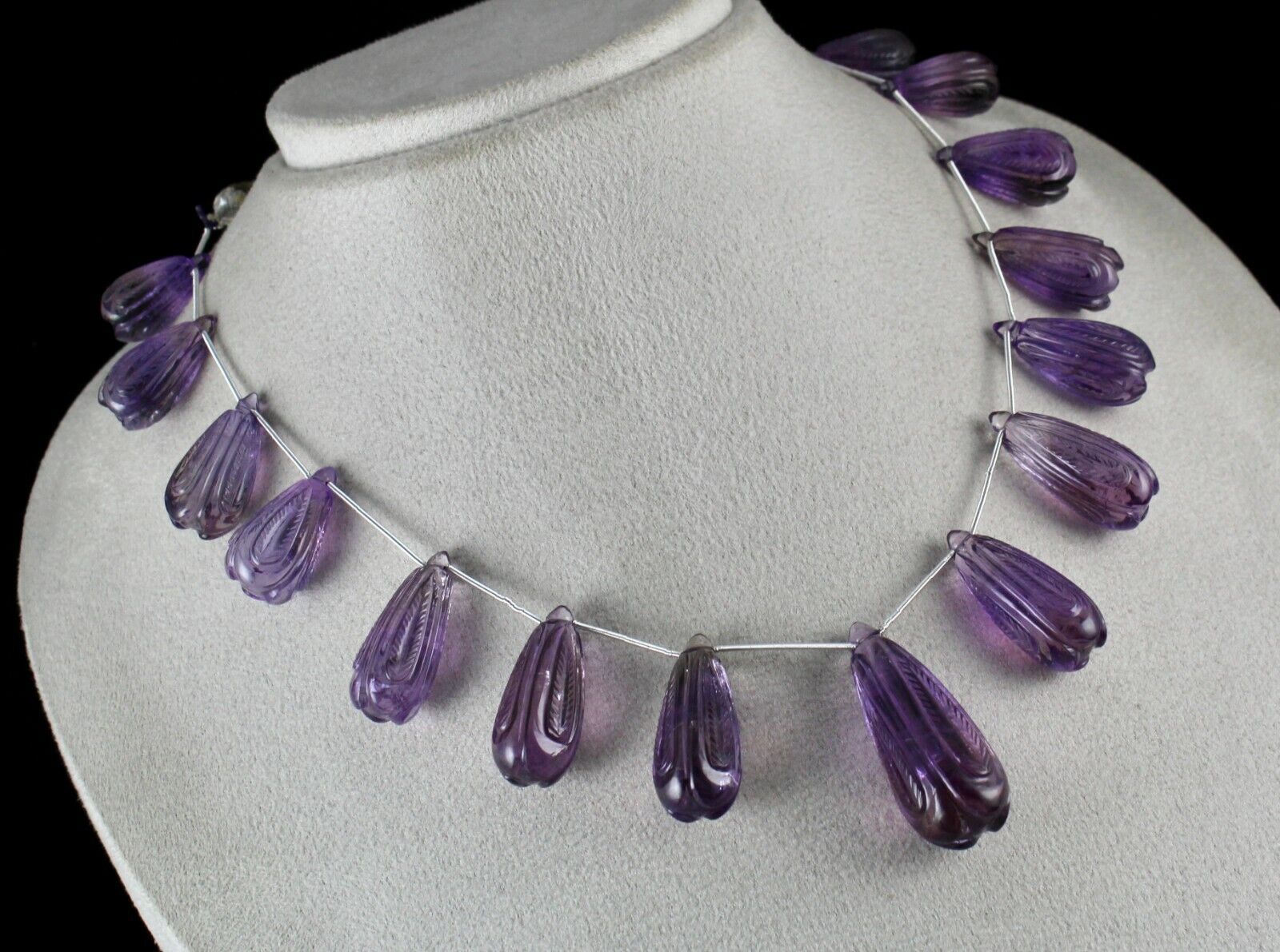 Natural Amethyst Carved Drops Beads 15 Pcs 454 Carats Gemstone Vintage Necklace